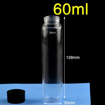 Quartz Screw-Cap Bottle, 60ml, Ø30×128mm, JGS2, PP Cap with PTFE Gasket, 1pc/ea, C601TC