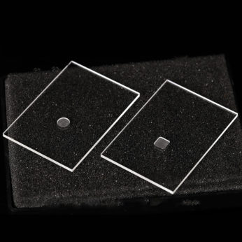 (MQX048) Specimen Holders for X-ray Diffraction (XRD), Rectangular, Size: 50x35mm, Thick: 1.6mm, Round Sample Reception Size: 5mm, Depth: 0.5mm, Rigaku, Optical Glass
