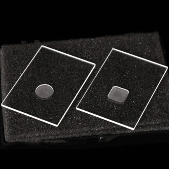 (MQX050) Specimen Holders for X-ray Diffraction (XRD), Rectangular, Size: 50x35mm, Thick: 1.6mm, Round Sample Reception Size: 10mm, Depth: 0.5mm, Rigaku, Optical Glass