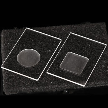 (MQX054) Specimen Holders for X-ray Diffraction (XRD), Rectangular, Size: 50x35mm, Thick: 1.6mm, Round Sample Reception Size: 20mm, Depth: 0.5mm, Rigaku, Optical Glass