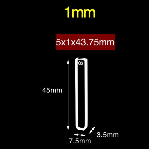 C012CR4 1mm Quartz Two Way Cuvette 180ul Two way Light PTFE Cap 1pc ea