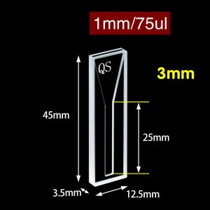 Quartz 1mm Micro Volume Cuvette, 75ul, Standard 80, Two-way Light, No Cap, 1pc/ea, C012CS3