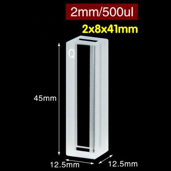 Quartz 2mm Micro Volume Cuvette, 500ul, Standard 80, Two-way Light, PTFE Cap, 1pc/ea, C022WS