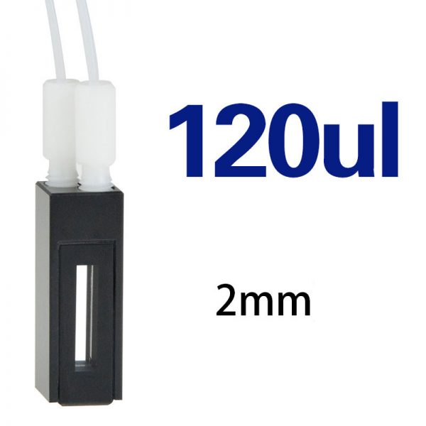 C022WS3 2mm Flow Cuvette 120ul Two way Light 1pc ea