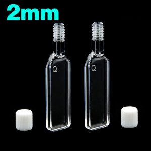 Quartz 2mm Threaded  Cuvette, 700ul, Molded 83, Four-Way Light, Screw Cap, Pack of Two, C024TS1