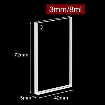 Quartz 3mm Large Surface Light-
Transmitting Cuvette, 8ml, Standard 80, Two-way Light, PTFE Cap, 1pc/ea, C032WS
