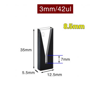 Quartz 3mm Ultra-Micro Cuvette, 42ul, Standard 80, Two-way Light, PTFE Cap, 1pc/ea, C032WS1