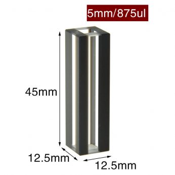 Quartz 5mm Black Wall
 Fluorescent Cuvette, 875ul, Standard 80, Four-Way Light, PTFE Cap, 1pc/ea, C054CS