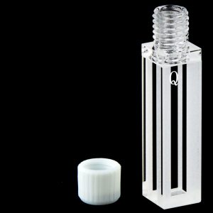 Quartz 5mm Threaded Fluorescence Micro Cuvette, 875ul, Sintered 83, Four-Way Light, Screw Cap, 1pc/ea, C054TR