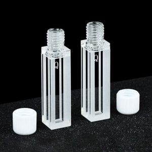 Quartz 5mm Threaded Fluorescence Micro Cuvette, 875ul, Sintered 83, Four-Way Light, Screw Cap, Pack of Two, C054TR1