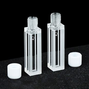 Quartz 5mm Threaded Fluorescence 
Micro Cuvette, 875ul, Sintered 83, Four-Way Light, Screw Cap, Pack of Two, C054TR1