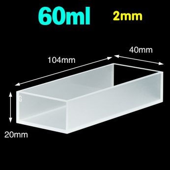 Glass 100mm Custom Glass Cuvette, 60ml, Custom Version, Two-way Light, PTFE Cap, 1pc/ea, C1002CC