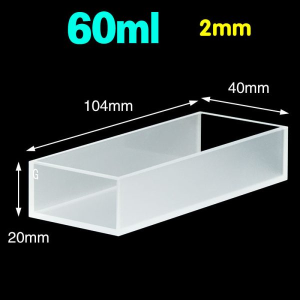 C1002CC 100mm Custom Glass Cuvette 60ml Two way Light PTFE Cap 1pc ea