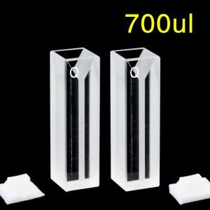 Quartz 10mm Micro Volume Cuvette, 0.7 ml, Standard 80, Two-Way Light, PTFE Cap, Pack of Two, C102CS21
