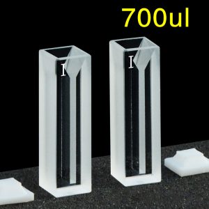 Quartz 10mm Micro Volume Cuvette, 0.7 ml, Standard 80, Two-Way Light, PTFE Cap, Pack of Two, C102CS25