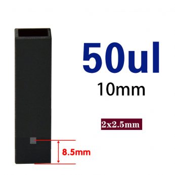 Quartz 10mm Slanted All-Black 
Ultra-Micro Cuvette, 50ul, Standard 80, Two-way Light, PTFE Cap, 1pc/ea, C102CS55