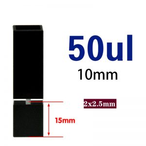 Quartz 10mm Ultra-Micro Cuvette, 50 µl, Standard 80, Four-Way Light, PTFE Cap, 1pc/ea, C102CS64