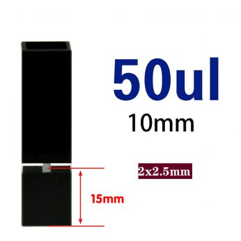 Quartz 10mm Slanted All-Black 
Ultra-Micro Cuvette, 50ul, Standard 80, Four-way Light, PTFE Cap, 1pc/ea, C102CS64