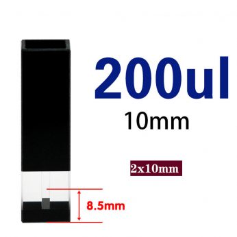 Quartz 10mm Slanted All-Black 
Ultra-Micro Cuvette, 200ul, Standard 80, Four-way Light, PTFE Cap, 1pc/ea, C102CS65