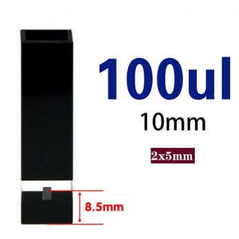 Quartz 10mm Slanted All-Black 
Ultra-Micro Cuvette, 100ul, Standard 80, Four-way Light, PTFE Cap, 1pc/ea, C102CS68