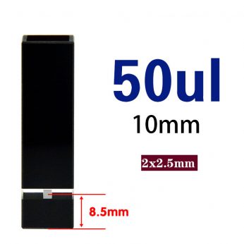 Quartz 10mm Slanted All-Black 
Ultra-Micro Cuvette, 50ul, Standard 80, Four-way Light, PTFE Cap, 1pc/ea, C102CS69