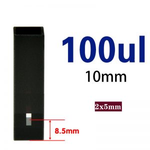 Quartz 10mm Micro Volume Cuvette, 100 µl, Standard 80, Two-Way Light, Stopper Cap, 1pc/ea, C102SS25