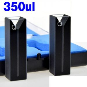 Quartz 10mm Micro Volume Cuvette, 0.35 ml, Standard 80, Two-Way Light, PTFE Cap, Pack of Two, C102CS81