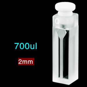 Quartz 10mm Micro Volume Cuvette, 0.7 ml, Standard 80, Two-Way Light, Stopper Cap, 1pc/ea, C102SS11