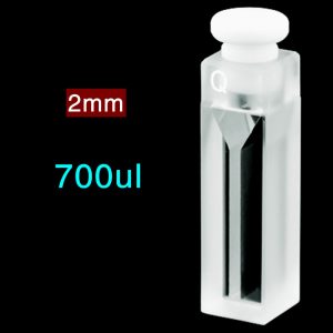 Quartz 10mm Micro Volume Cuvette, 0.7 ml, Standard 80, Two-Way Light, Stopper Cap, 1pc/ea, C102SS16