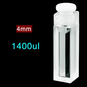 Quartz 10mm Micro Volume Cuvette, 1.4 ml, Standard 80, Two-Way Light, Stopper Cap, 1pc/ea, C102SS18