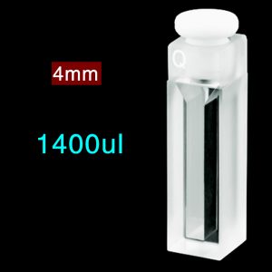 Quartz 10mm Micro Volume Cuvette, 1.4 ml, Sintered 83, Two-Way Light, Stopper Cap, 1pc/ea, C102SR17