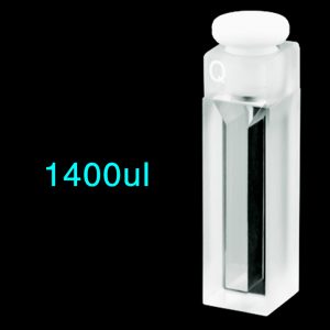 Quartz 10mm Micro Volume Cuvette, 1.4 ml, Standard 80, Two-Way Light, Stopper Cap, 1pc/ea, C102SS30