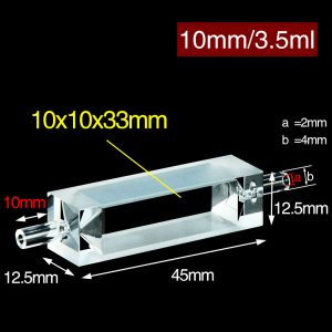 Quartz 10mm, Two-Way Light, Flow Cuvette, 4 mmmm OD, 3.5 ml, Molded 83, C102WS16