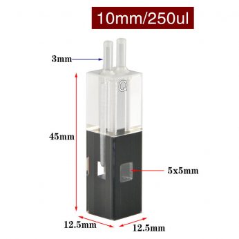 Quartz 10mm Fluorescence Flow Cuvette, 250ul , Standard 80, three-way light,  1pc/ea, C103WS1