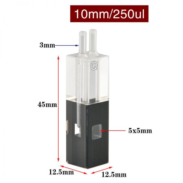 C103WS1 10mm Fluorescence Flow Cuvette 250ul three way light 1pc ea