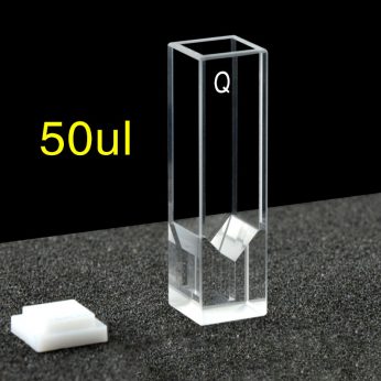 Quartz 10mm Micro Volume Cuvette, 50ul, Standard 80, Four-Way Light, PTFE Cap, 1pc/ea, C104CS15