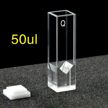Quartz 10mm Fluorescence Cuvette, 50ul, Standard 80, Four-Way Light, PTFE Cap, 1pc/ea, C104CS43
