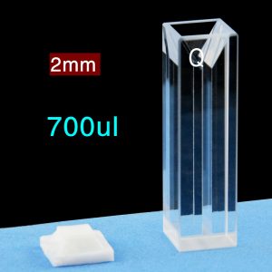 Quartz 10mm Fluorescence Micro Cuvette, 700ul, Standard 80, Four-Way Light, PTFE Cap, 1pc/ea, C104CS46