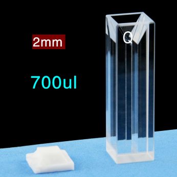 Quartz 10mm Fluorescence Micro Cuvette, 700ul, Standard 80, Four-Way Light, PTFE Cap, 1pc/ea, C104CS46