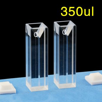 Quartz 10mm Fluorescence Micro Cuvette, 350ul, Standard 80, Four-Way Light, PTFE Cap, Pack of Two, C104CS49