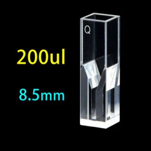 Quartz 10mm Fluorescence Ultra-Micro Cuvette, 200ul, Standard 80, Four-Way Light, PTFE Cap, 1pc/ea, C104CS63