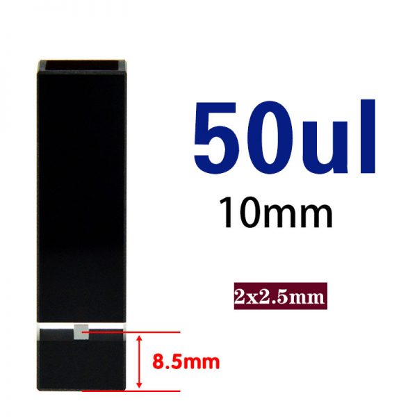 C104CS70 10mm All Black Ultra Micro Cuvette 50ul Five Way Light PTFE Cap 1pc ea