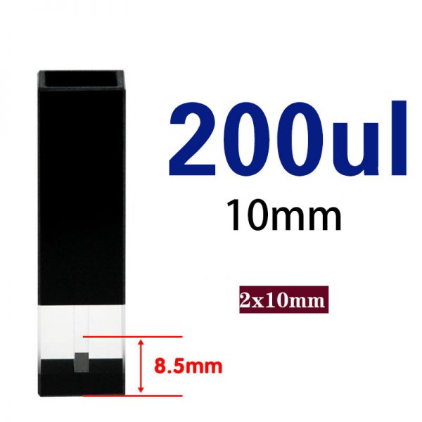 C104CS72 10mm All Black Ultra Micro Cuvette 200ul Five Way Light PTFE Cap 1pc ea