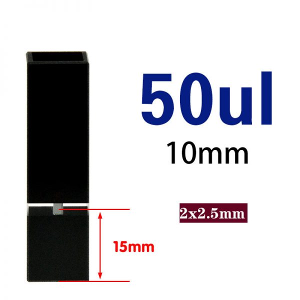 C104CS76 10mm All Black Ultra Micro Cuvette 50ul Five Way Light PTFE Cap 1pc ea