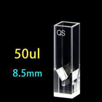 Quartz 10mm Micro Volume Cuvette, 50ul, Standard 80, Four-Way Light, PTFE Cap, 1pc/ea, C104CS8