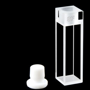 Quartz 10mm Stoppered Fluorescence Cuvette, 3.5ml, Molded 83, Four-Way Light, PTFE Stopper, 1pc/ea, C104SE3