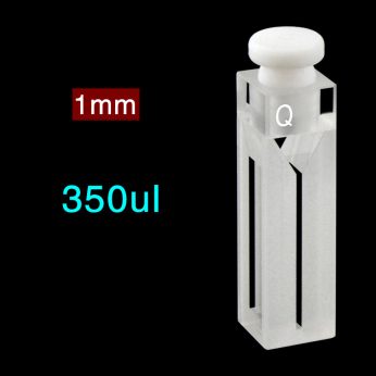Quartz 10mm Stoppered Fluorescence 
Micro Cuvette, 350ul, Sintered 83, Four-Way Light, Stopper, 1pc/ea, C104SR17