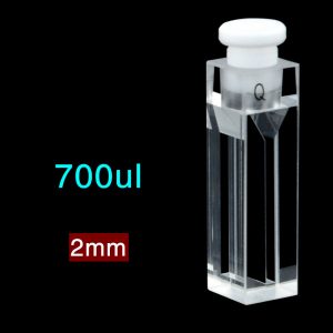 Quartz 10mm Capped Micro Cuvette, 700ul, Standard 80, Four-Way Light, Stopper, 1pc/ea, C104SS18