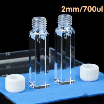 Quartz 10mm Micro-Volume Fluorescence 
Cuvette, 1400ul, Standard 80, Four-Way Light, Screw Cap, Pack of Two, C104TS17