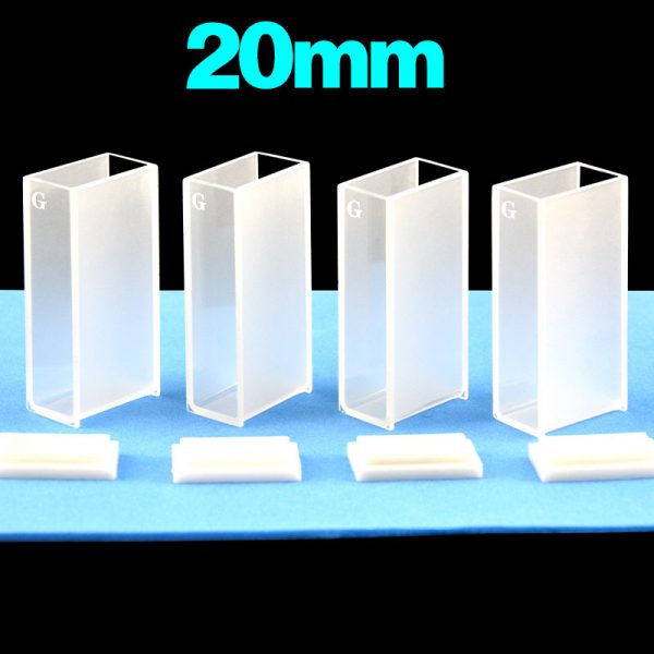 C202CA1 20mm Glass Cuvette 7ml Two way Light PTFE Cap Pack of four